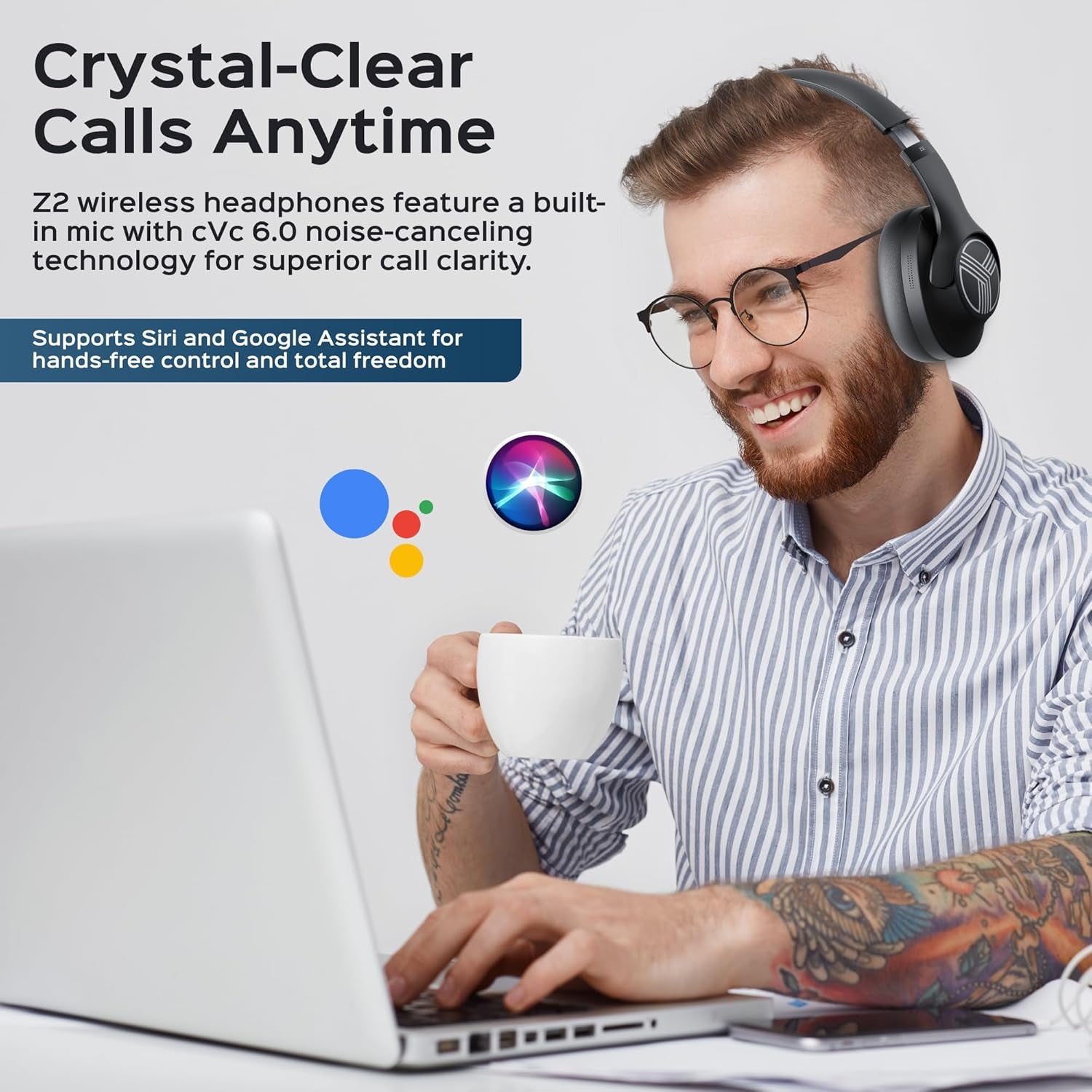 Z2-B Hybrid Active Noise Cancelling Workout Headphones - Signature-Hd Sound, Deep Bass, 58H Battery, Comfortable, Foldable over Ear Bluetooth Headphones Wireless W/Mic for Calls for Gym, Sport